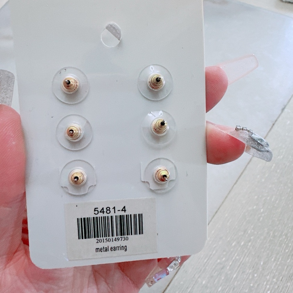 Mixed Metal Ball Stud Earrings – 3 Pairs Set (Silver & Gold) /NEW - Picture 3 of 5